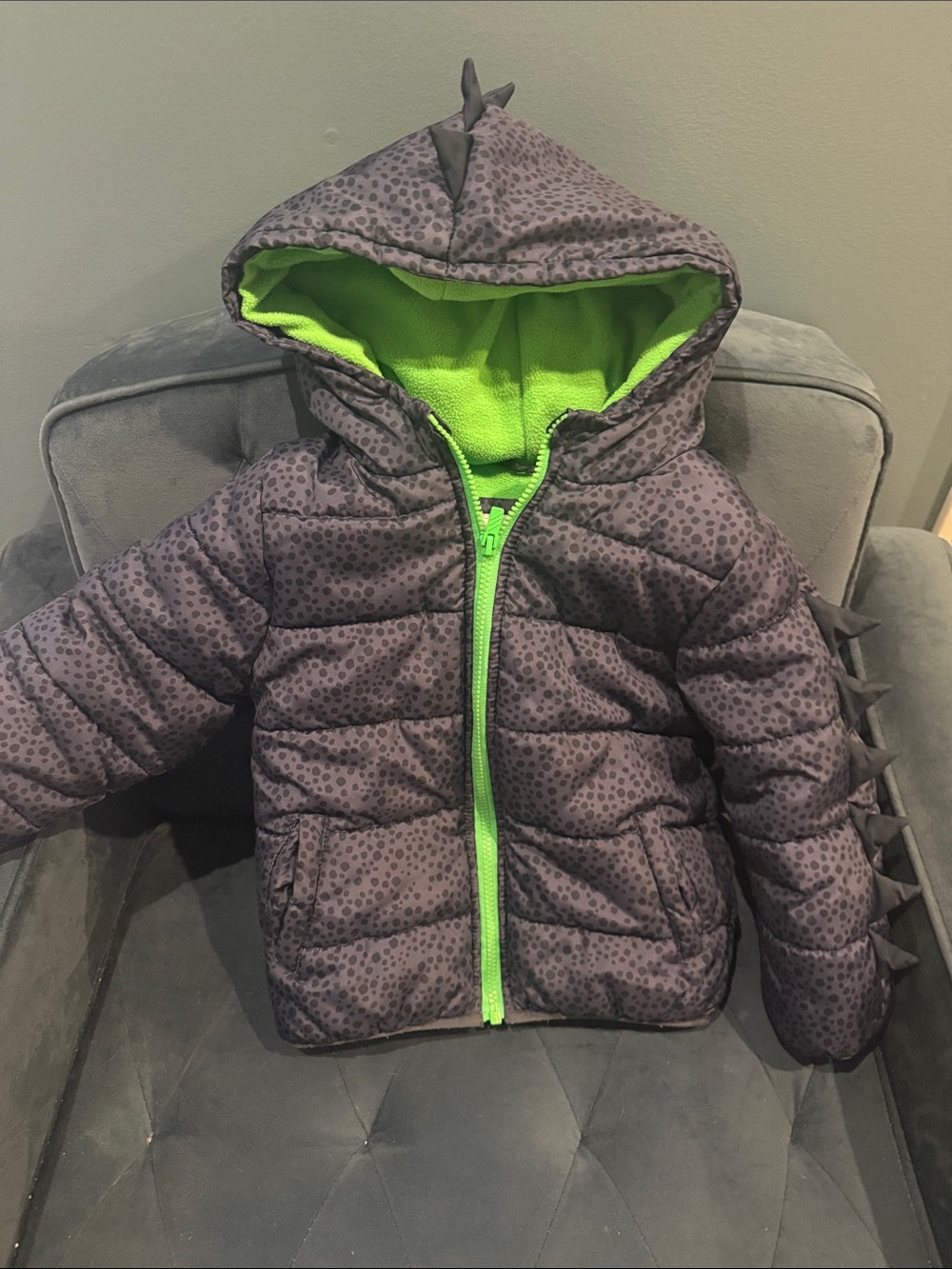 Kids Dinosaur Hooded Puffer Jacket- 5T